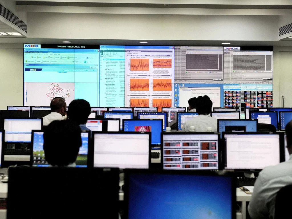 Shares of Multi Commodity Exchange of India Ltd (MCX) fell sharply in Friday's trade after the commodity exchange again extended its software support contract with 63 Moons Technologies Ltd, the former promoter of the bourse.